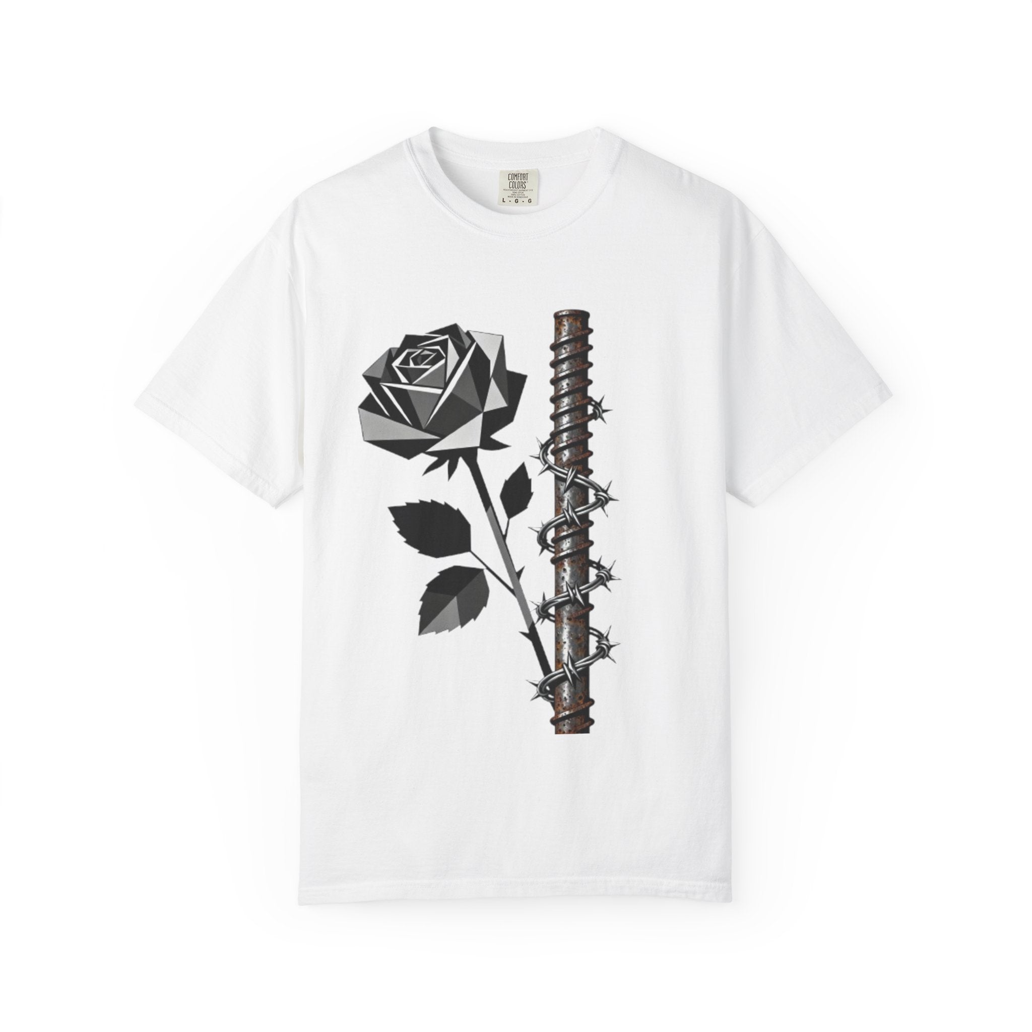 Barbed Rose T-Shirt — Gothic Floral Tee with Spiked Bat Graphic